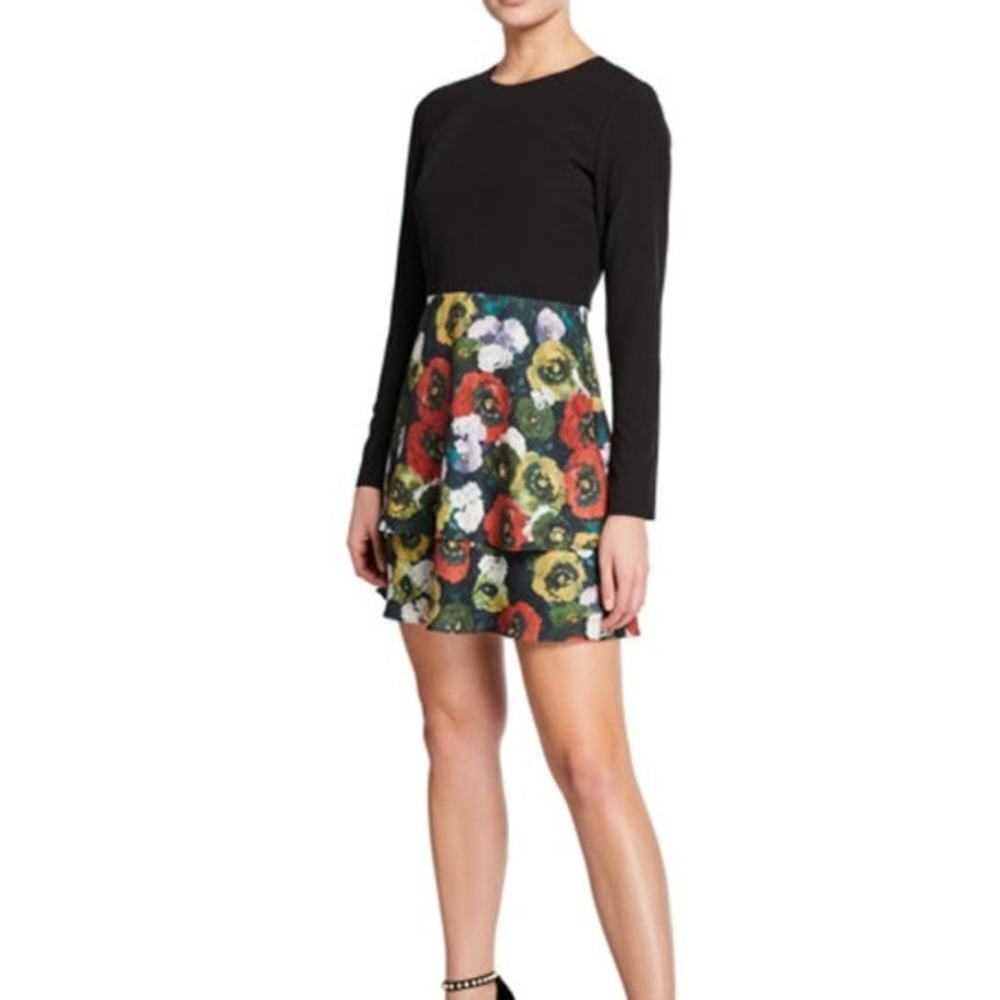 Hutch Floral Twofer Tiered Fit & Flare Dress Black Multi Size 2 NWT